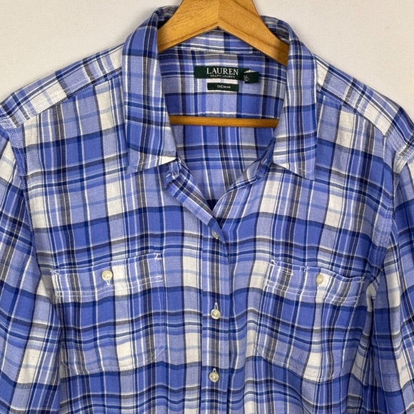 Lauren Ralph Lauren Women Long Sleeve 100% Cotton Button Up Shirt Sz XL Classic - Picture 2 of 9